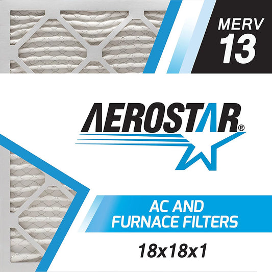 Aerostar Pleated Air Filter, MERV 13, 18x18x1, Pack of 6, Made in the USizeA