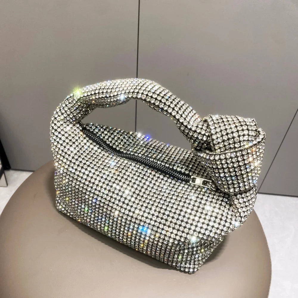 Elegant Handle Rhinestones Evening bag silver Crystal Top Handle Bags for Women Purses and Handbags banquet bag Wedding Prom Party Dinner Christmas