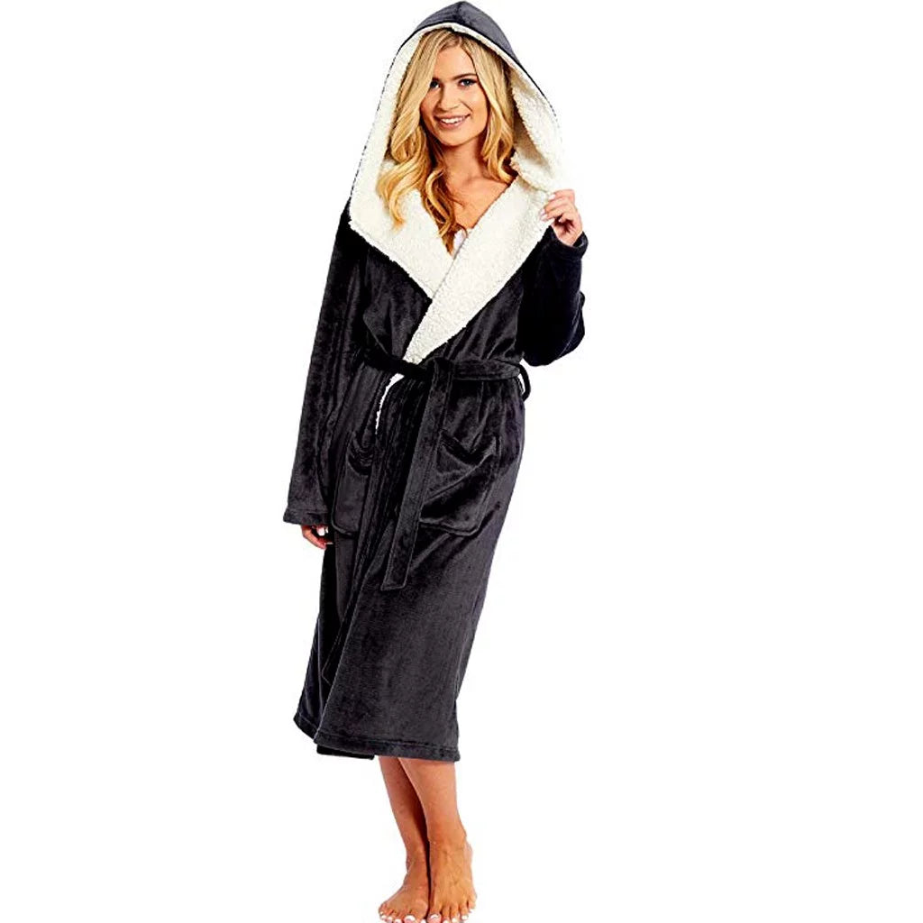 paptzroi robe coat winter women bathrobe sleeved plush home long shawl clothes lengthened women's sleepwear mom pajamas sleepwear plus size women warm sleepwear for women womens pajamas pocke