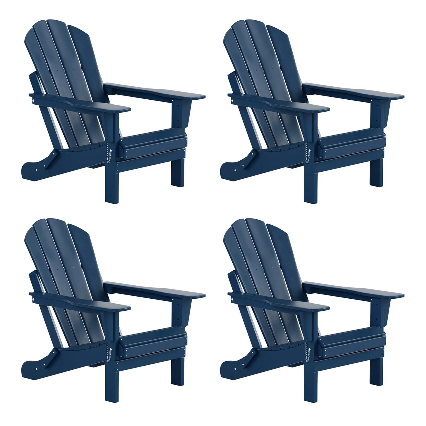 EXTRA PLATINUM Classic Outdoor Patio Folding Poly Adirondack Chairs (Sizeet of 4), Navy Blue