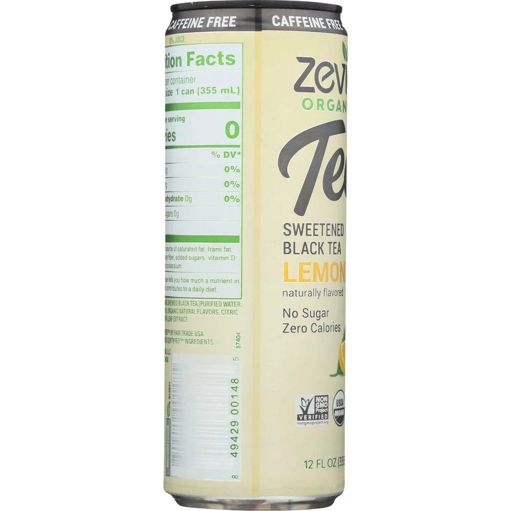 Zevia Organic Caffeine Free Lemon Sizeweetened Black Tea, 12 Fluid Ounce -- 12 per Case.