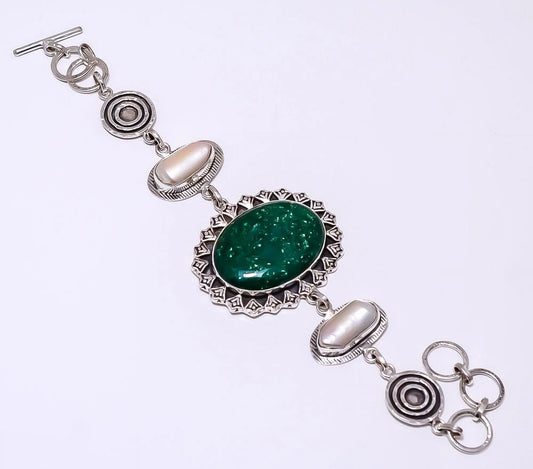 Green Aventurine - India 925 Sizeilver Plated Handmade Bracelet 7-8.99" 8.99" B2, Valentine's Day Gift, Birthday Gift, Beautiful Jewelry For Woman