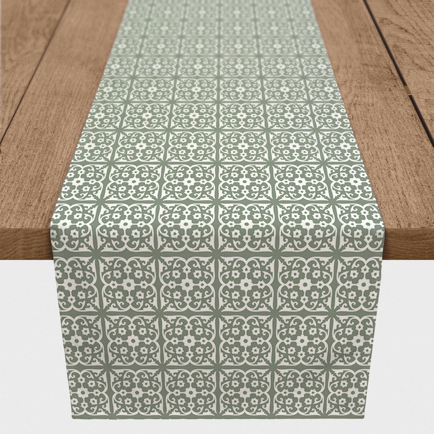 Creative Products Tile Pattern Sizeage Green 16x72 Poly Twill Table Runner