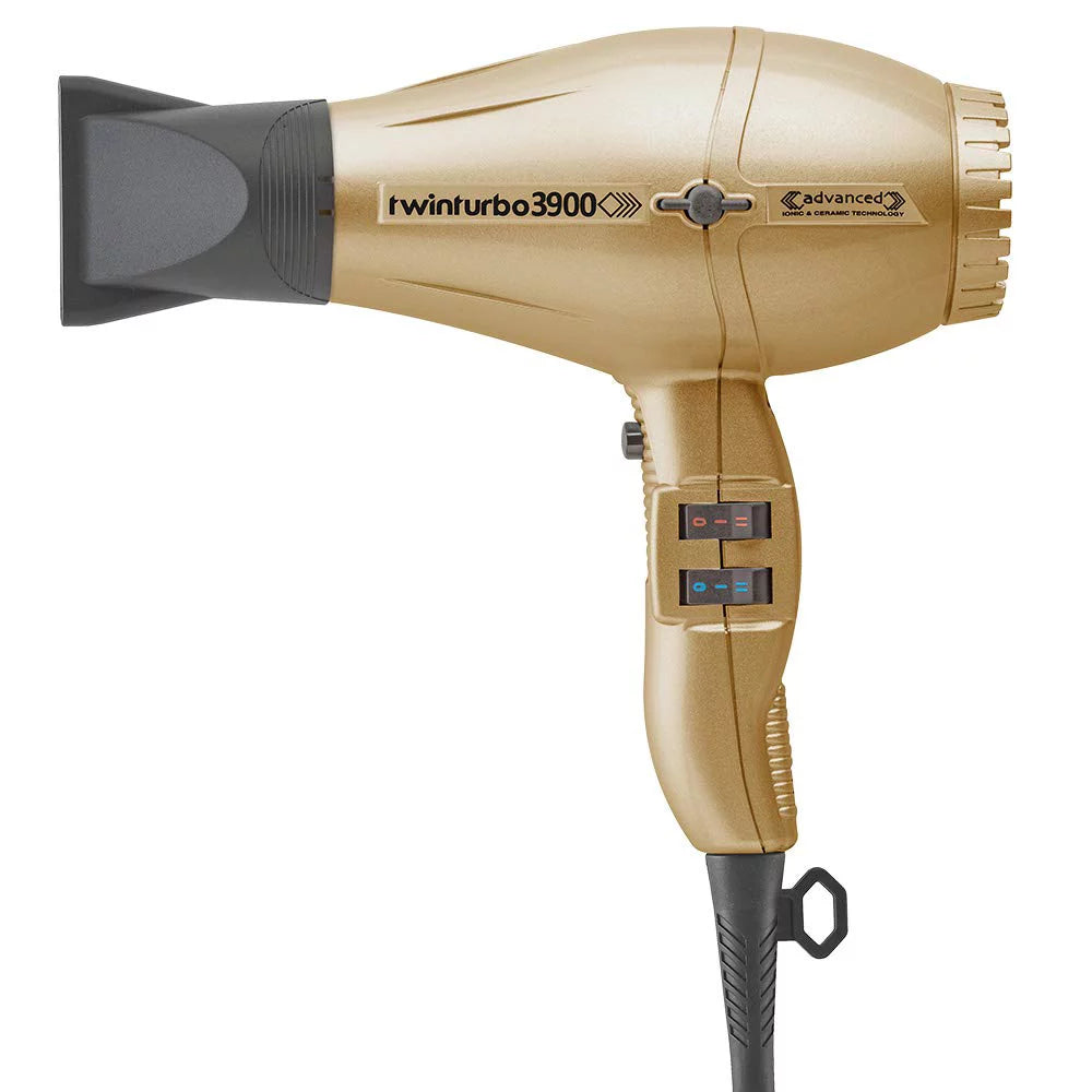 Turbo Power TwinTurbo 3900 Advanced Gold Ionic & Ceramic Technology Eco Friendly Hair Dryer and Hot Blow Attachment Black (Bundle - 2 Items)