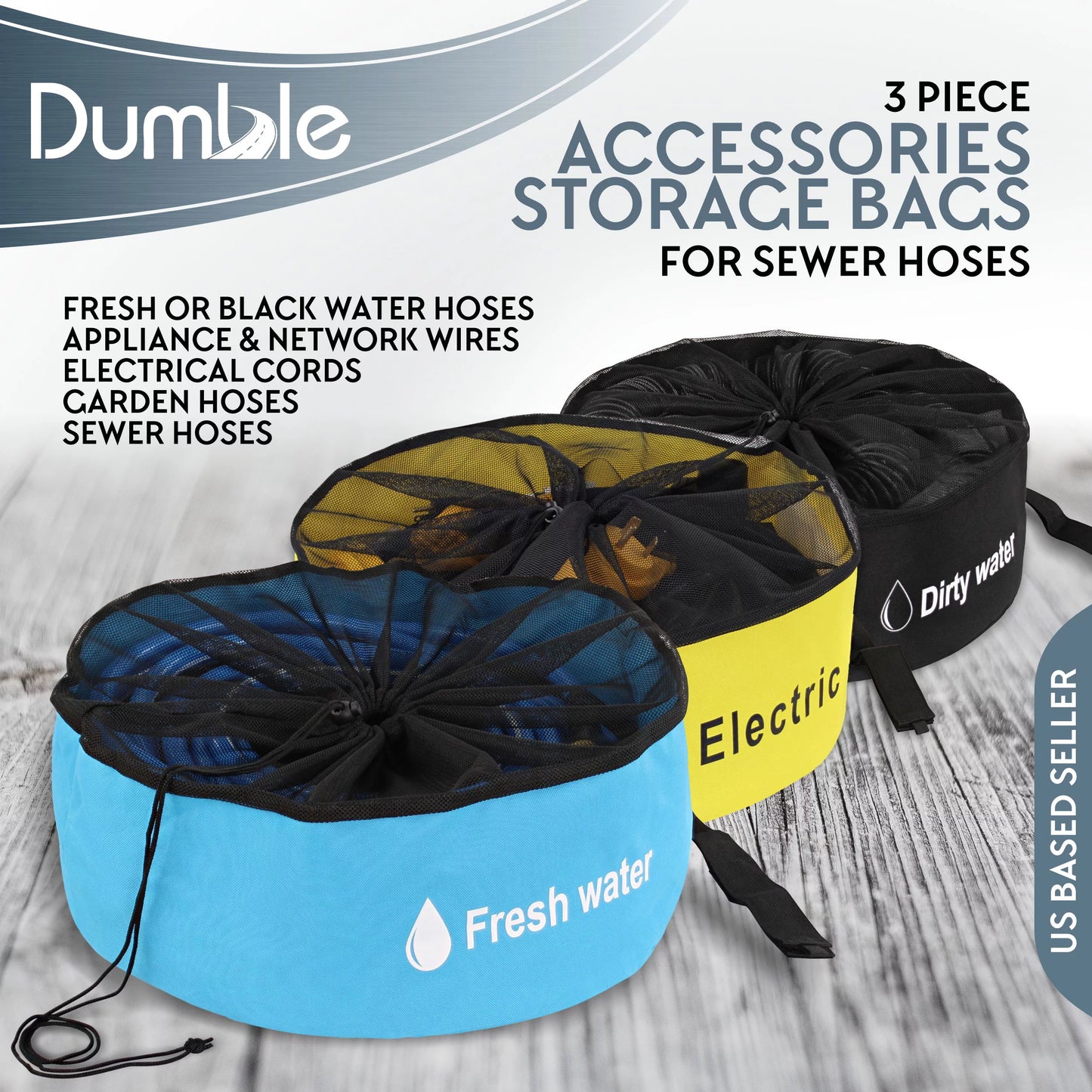 Dumble RV Sizeewer Hose Sizetorage Bag 3pc Water Electrical Cord Organizer Camper Bags