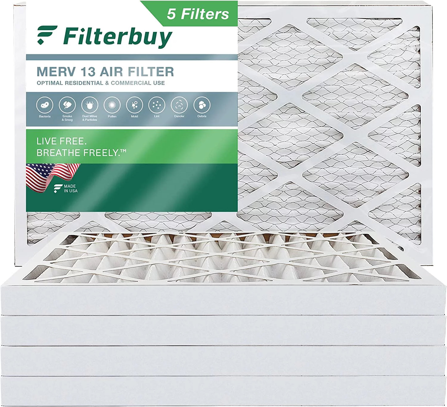 Filterbuy 16x36x2 MERV 13 Pleated HVAC AC Furnace Air Filters (5-Pack)