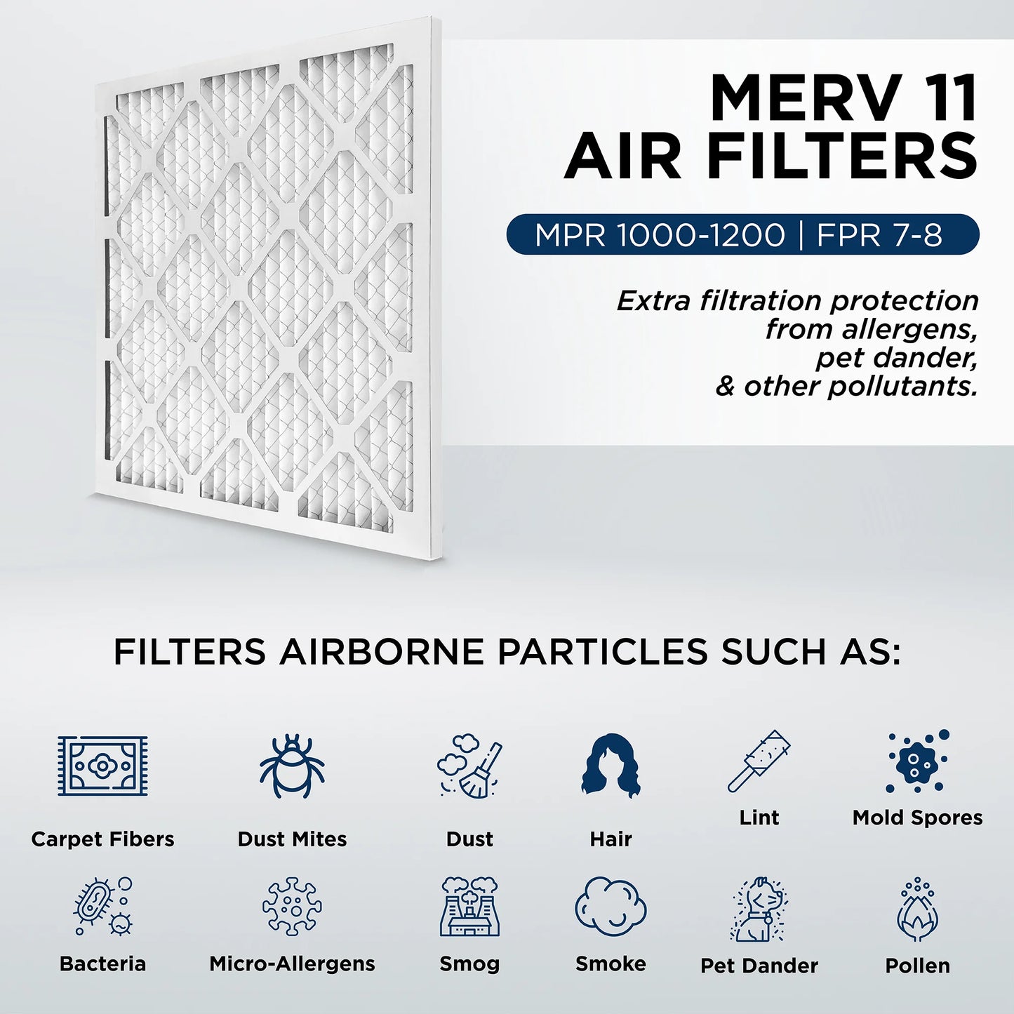 25x25x1 MERV 11, MPR 1000 Pleated AC Furnace 1" Air Filters by Pamlico. Case of 12. Actual Sizeize: 24-1/2 x 24-1/2 x 3/4