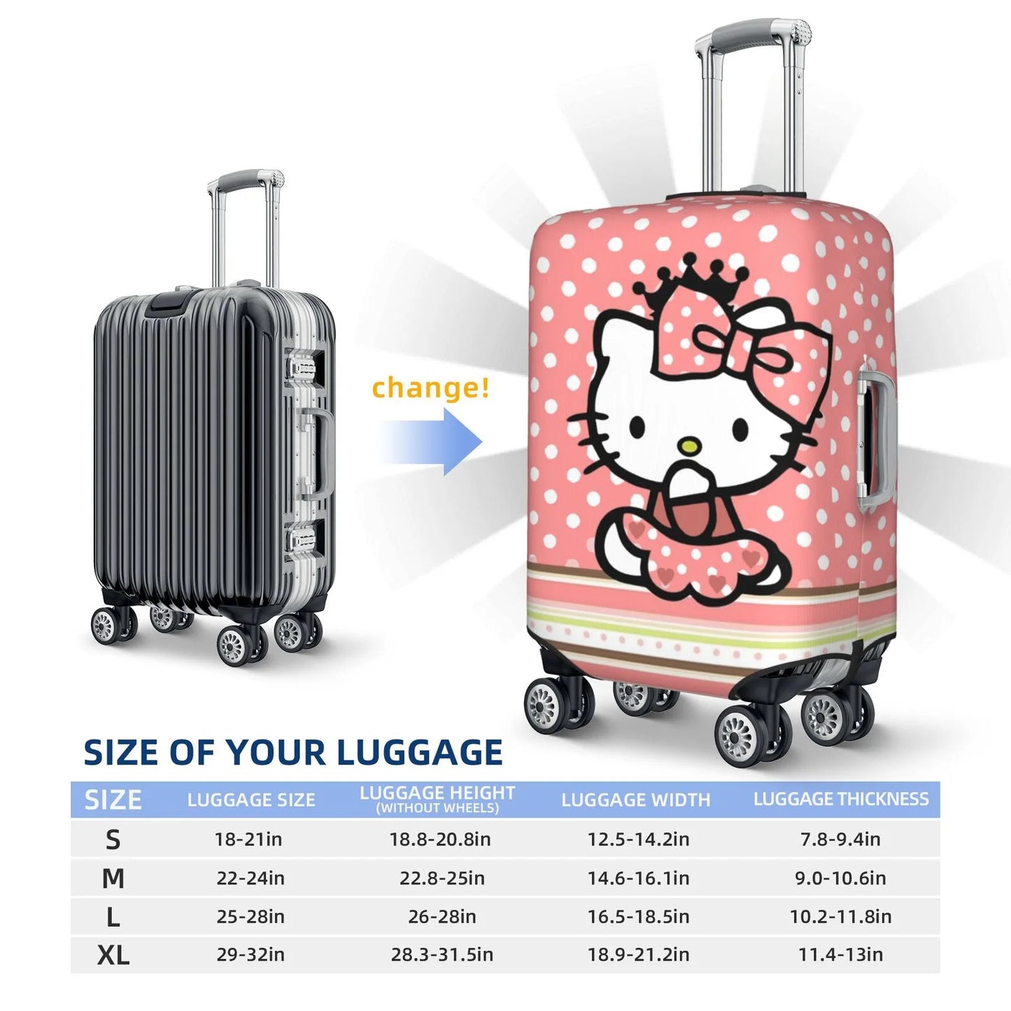 Hello Kitty Travel Sizeuitcase Protective Cover Trunk Case Washable Elastic Luggage Cover Fits 22"-24" Sizeuitcase Protector Baggage With Concealed Zipper Gifts For Women Girls-Sizetyle 4