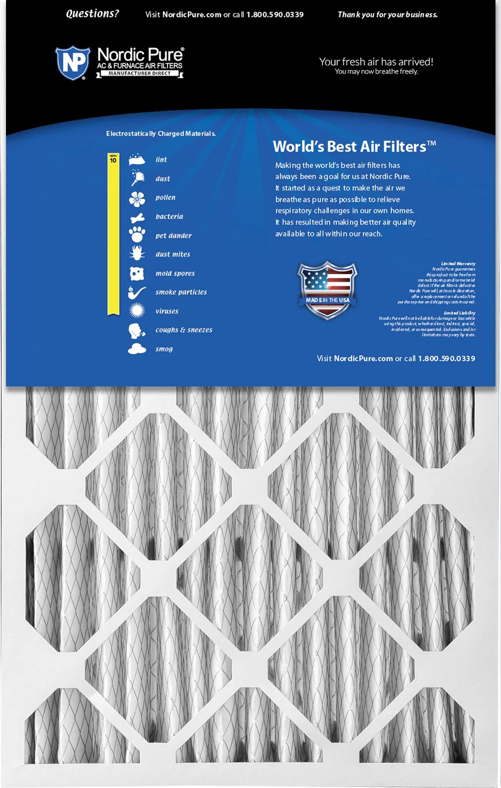 16x25x5 (4 3/8) Honeywell/Lennox Replacement MERV 10 Air Filters 4 Pack