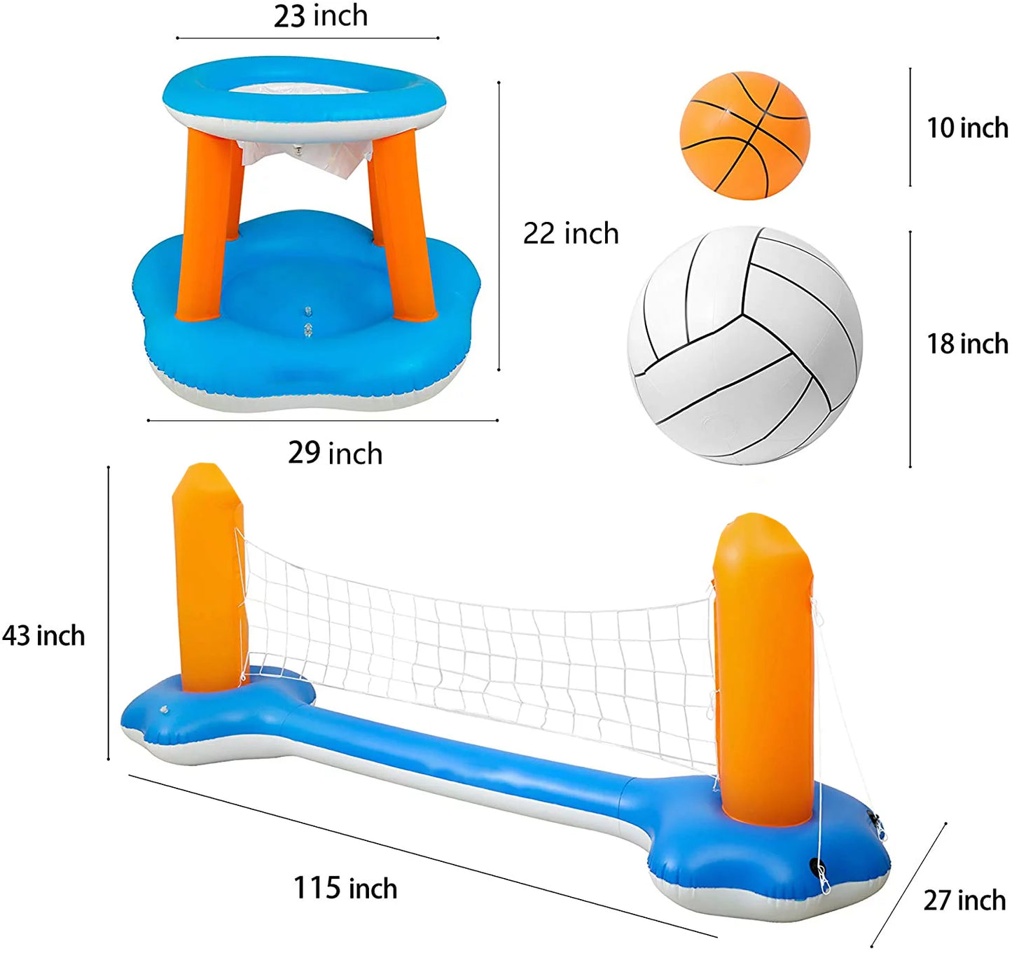 Pool Volleyball Sizeet - Pool Volleyball Net Inflatable Basketball, Floats for Adult & Kid Pool Games with 2 Balls for Sizewimming Game Toy