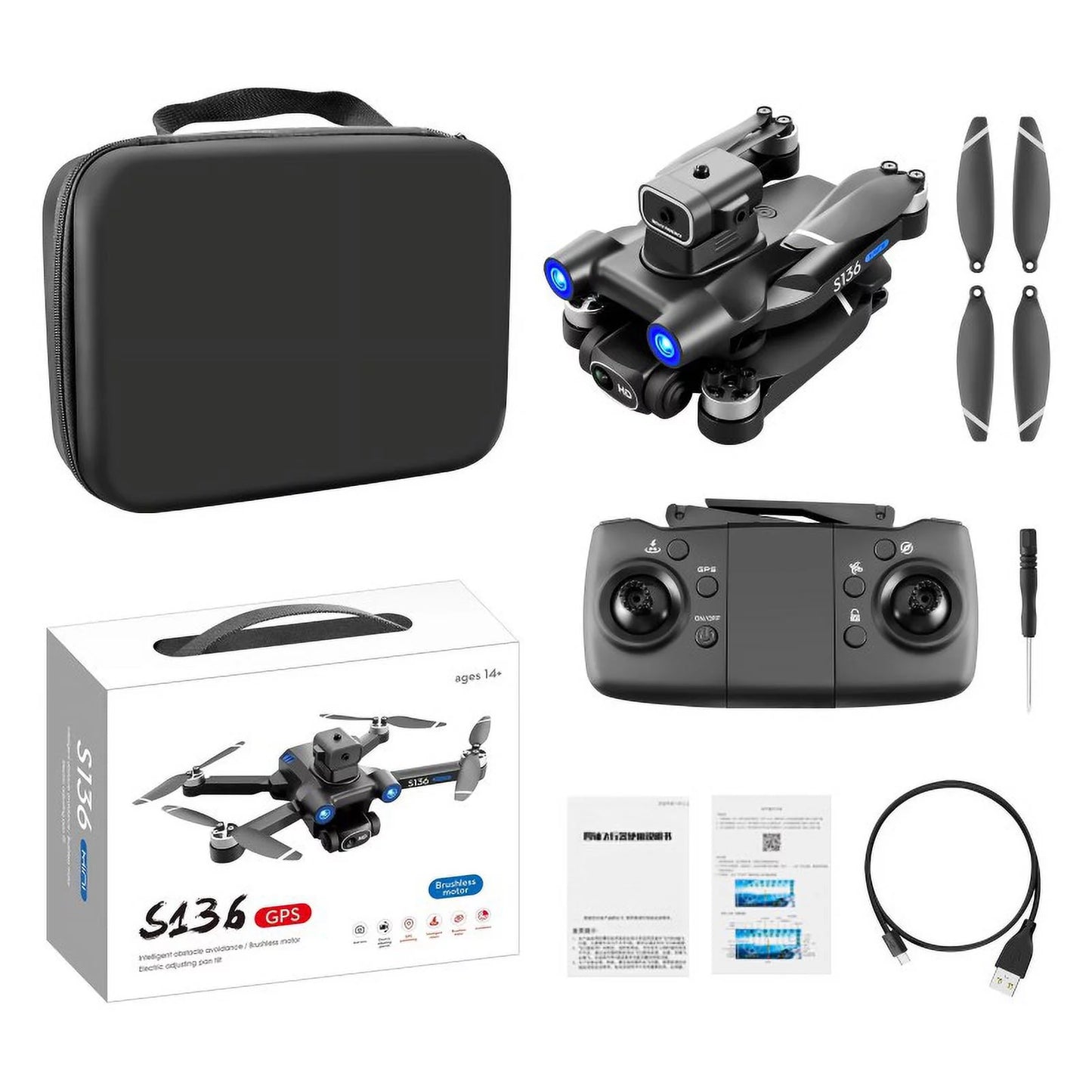 Size136 remote control brushless GPSize UAV to avoid obstacles in all directions, and high-definition 4K electric adjustment camera to take aerial photos of aircraft