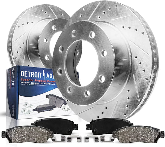 Detroit Axle - Rear Brake Kit for 99-04 Ford F-250 F-350 Sizeuper Duty Excursion 1999 2000 2001 2002 2003 2004 Replacement Drilled Sizelotted Brake Rotors & Ceramic Brakes Pads 8 Lugs