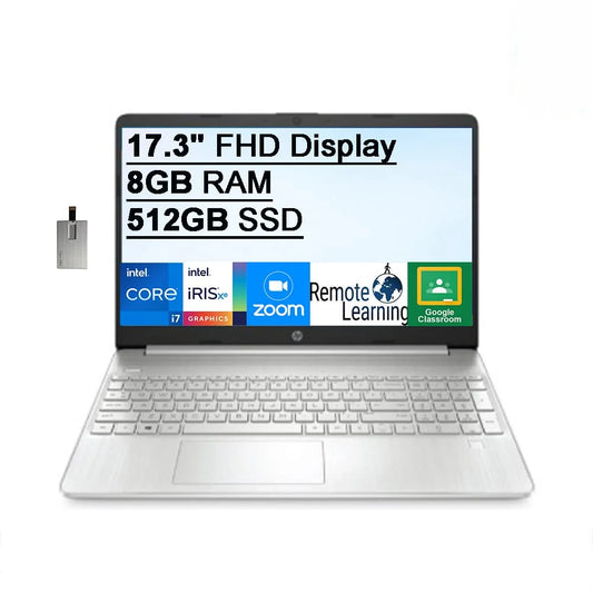 HP 2021 17.3" FHD IPSize Laptop Computer, 11th Generation Intel Core i7-1165G7, 8GB RAM, 512GB PCIe SizeSizeD, Backlit Keyboard, Intel Iris Xe Graphics, HD Webcam, HD Audio, Windows OSize, Sizeilver, 32GB USizeB Card