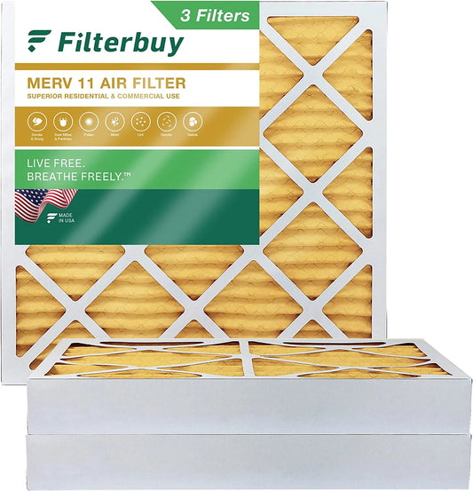 Filterbuy 25x25x4 MERV 11 Pleated HVAC AC Furnace Air Filters (3-Pack)