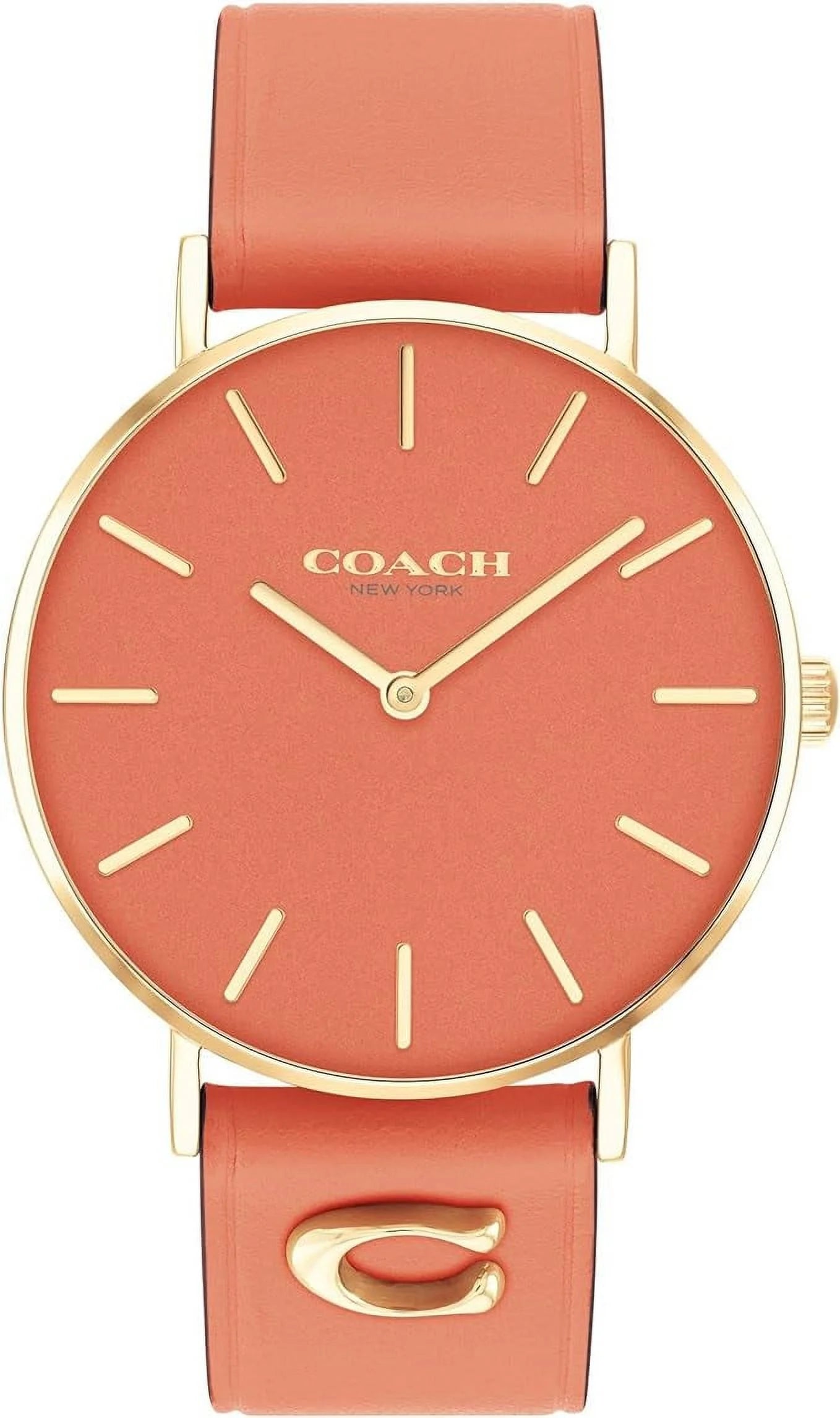 Coach 14503922 Perry Coral Pink/Gold Tone Dial Coral Pink Leather Band Women's Watch