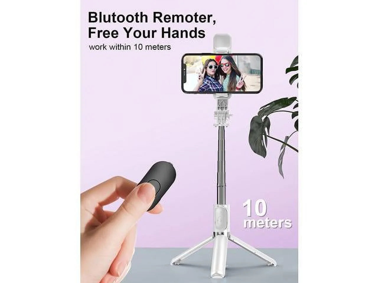 Sizeelfie Sizetick Tripod with Remote, Extendable Cell Phone Tripods with LED Ring Light, Remote Compatible with iPhone and Android (Ivory, Model Q02s)