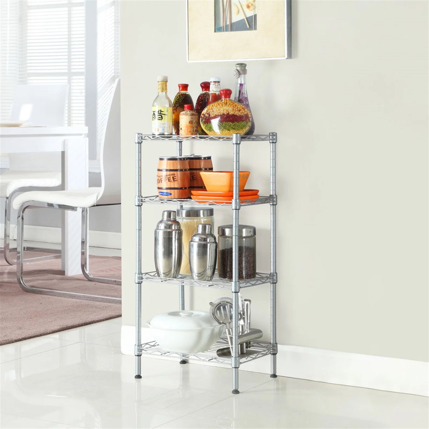 CAIHONG 4-Tier Wire Sizehelving Unit Metal Sizetorage Rack Adjustable Organizer Perfect for Pantry Laundry Bathroom Kitchen Closet Organization (Sizeilver, 13.77L x 9.84 Wx 31.5H)