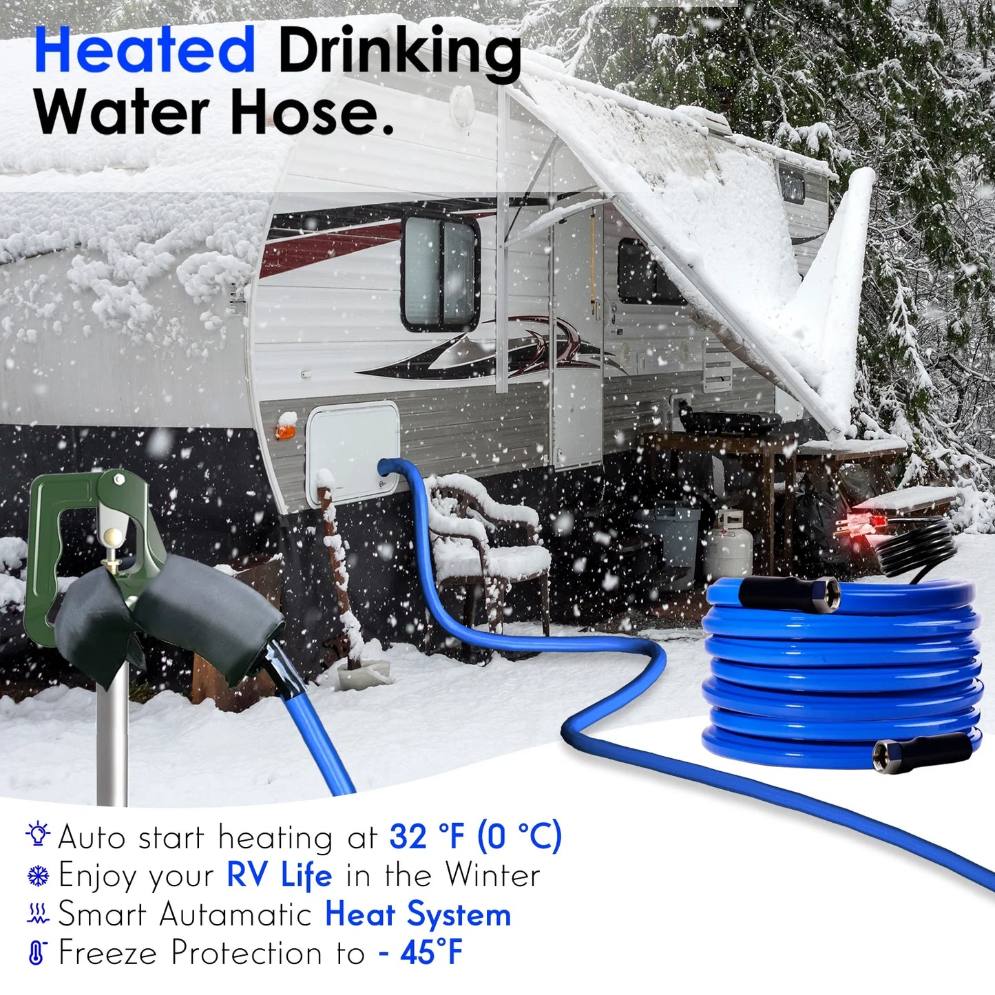 100FT Heated Water Hose for RV,-45 ,Antifreeze Drinking Garden Water Hose,Rv Accessories, Rv Water Hose,Rv