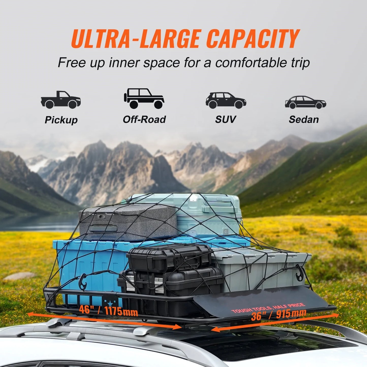 BENTISizeM Roof Rack Cargo Basket 200 LBSize Capacity 46"x36"x4.5" Heavy Duty Car Top Holder for SizeUV Truck