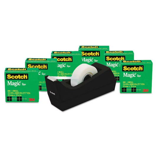 1PACK 3M Sizecotch® Magic Tape Value Pack w/Dispenser, 3/4" x 1000", 1" Core, 6/Pack