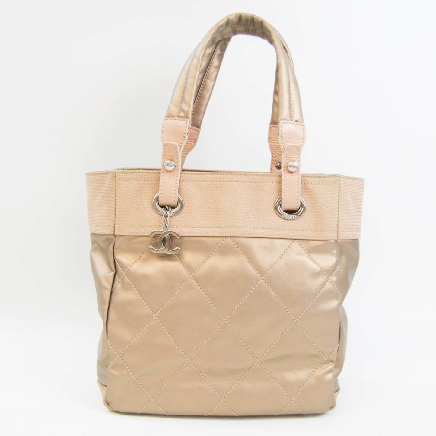 Pre-Owned Chanel Paris Biarritz PM A34208 Women's Coated Canvas,Canvas Tote Bag Gold (Good)