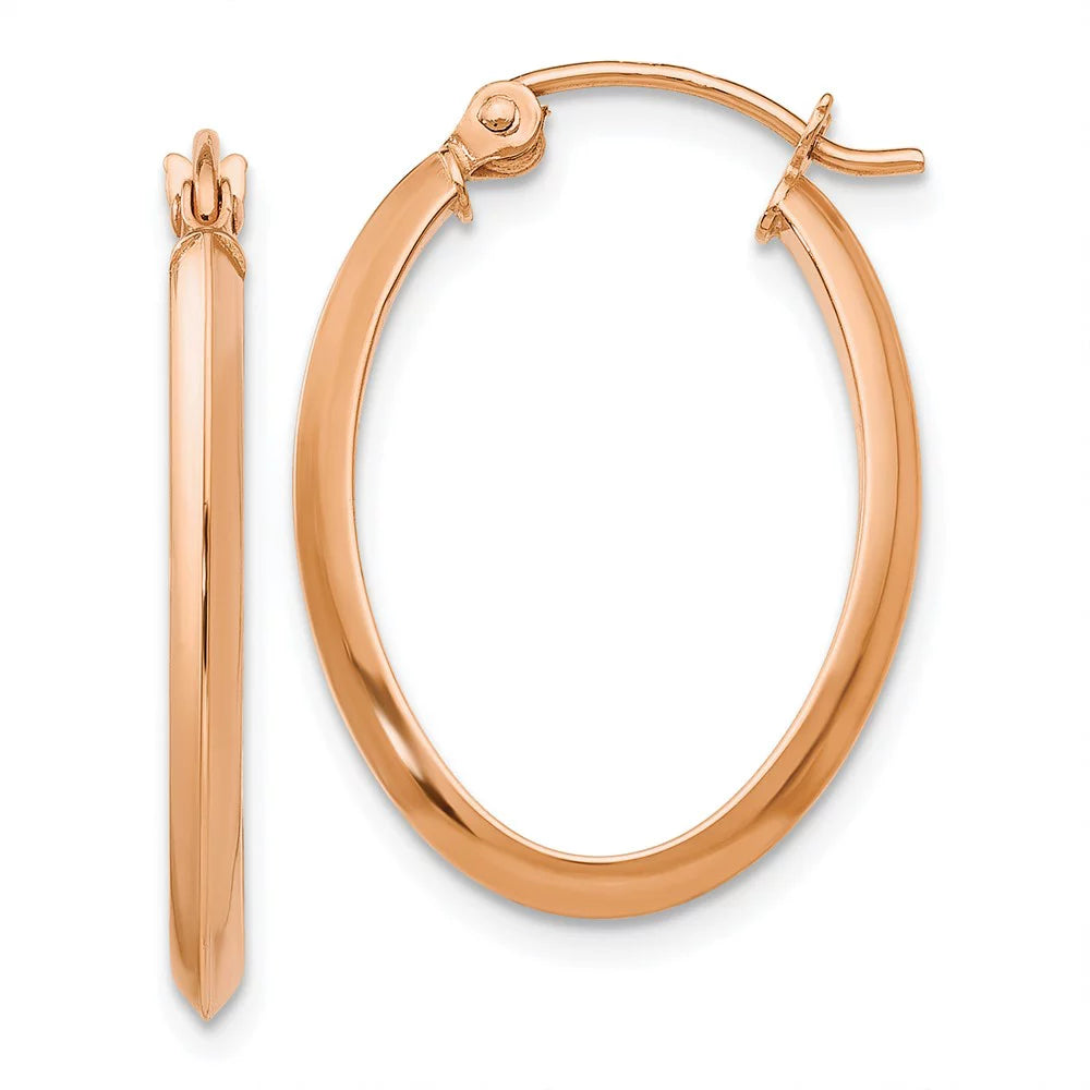 Real 14kt Rose Gold Polished Oval Tube Earrings; for Adults and Teens; for Women and Men