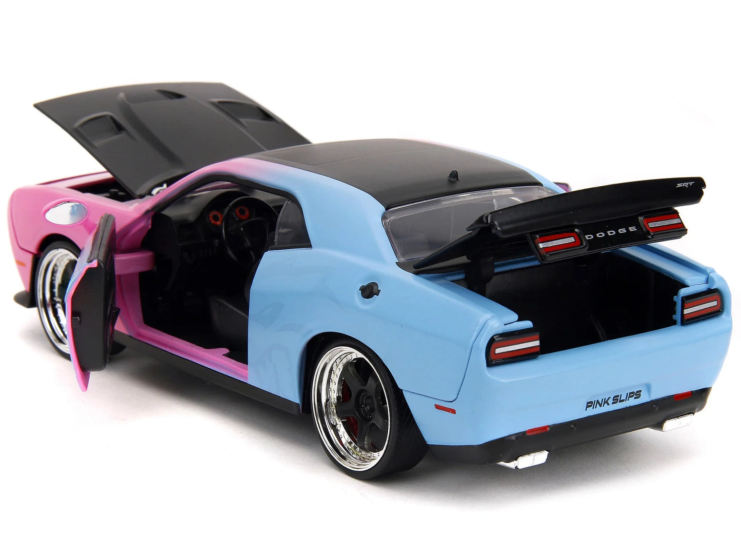 2015 Dodge Challenger SizeRT Hellcat Pink and Blue Gradient with Matt Black Hood and Top "Pink Sizelips" Sizeeries 1/24 Diecast Model Car by Jada