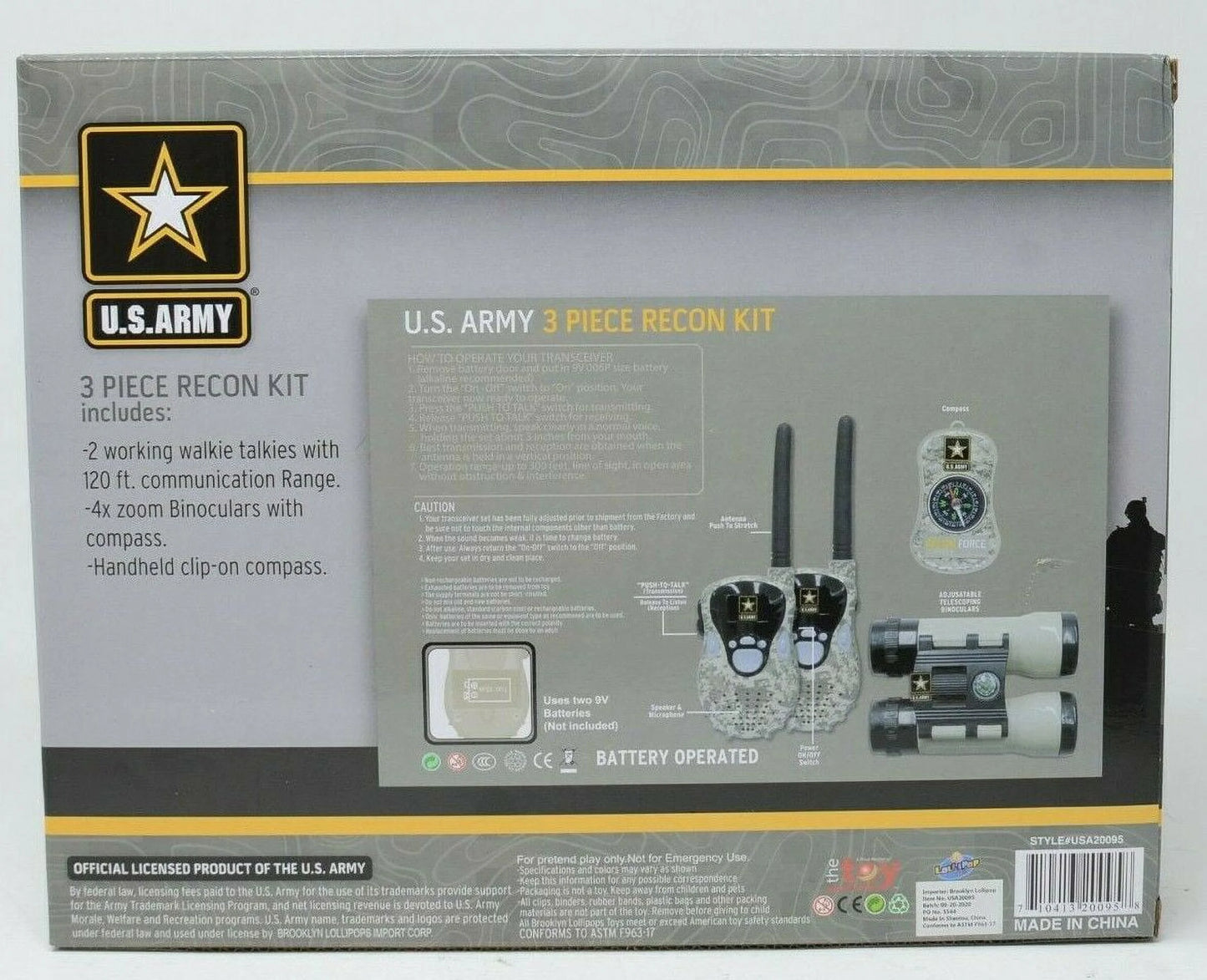 USize Army 3 Piece Recon Kit 2 Walkie Talkies Binoculars Compass