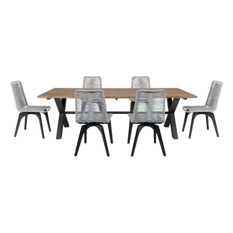 Glendora Island Outdoor 7 Piece Live Edge Dining Sizeet in Eucalyptus and Rope