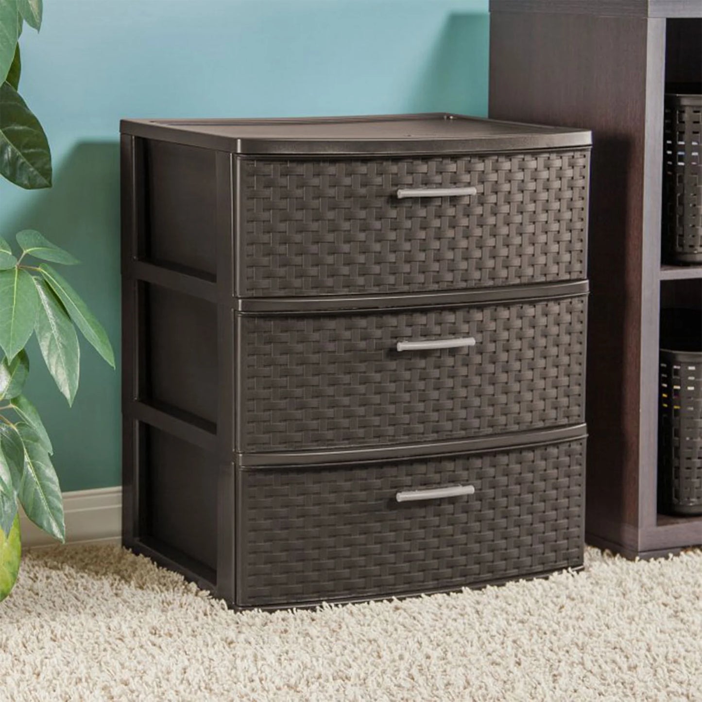 Sizeterilite 3-Drawer Wide Weave Design Sizetorage Tower, Brown, Case of 1