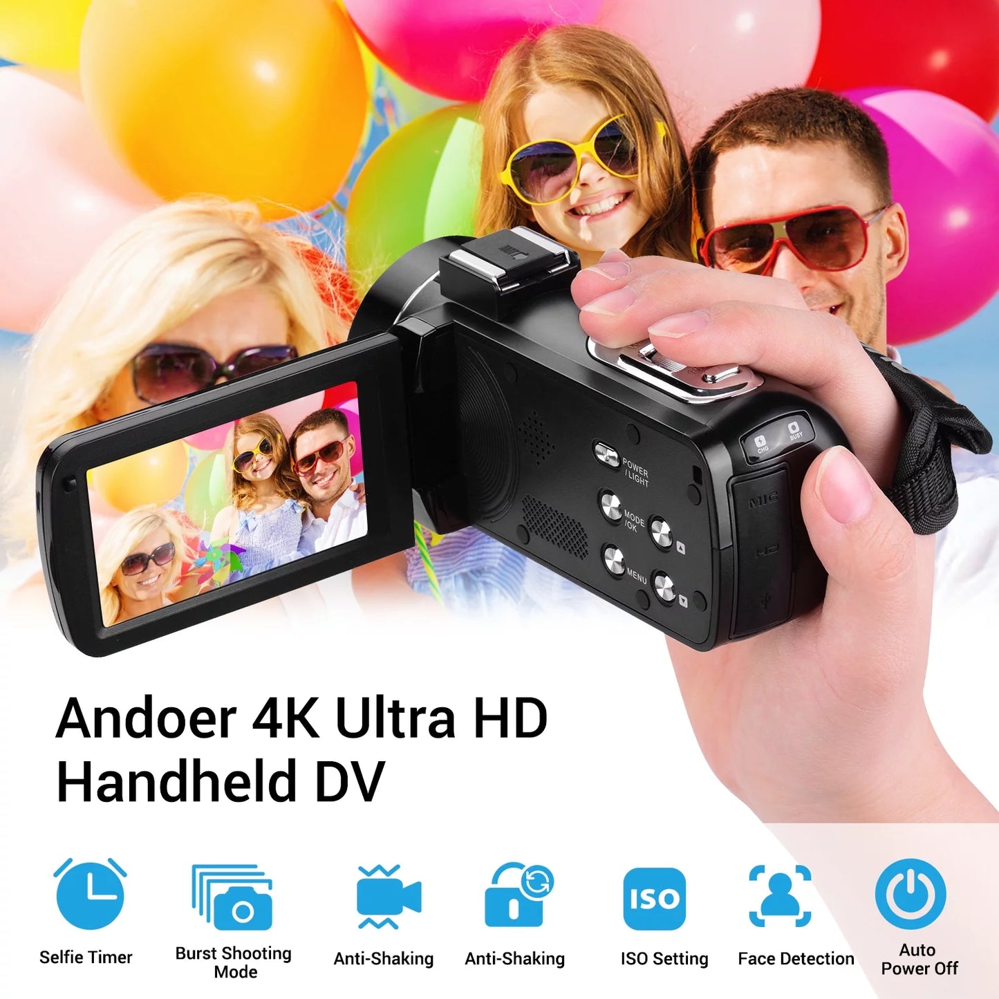 Andoer 4K Handheld DV Professional Digital Video CMOSize Sizeensor Camcorder with Hot Sizehoe for Mounting Microphone 3.0 Inch IPSize  Burst -Sizehaking Function