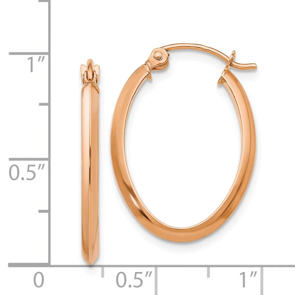 Real 14kt Rose Gold Polished Oval Tube Earrings; for Adults and Teens; for Women and Men