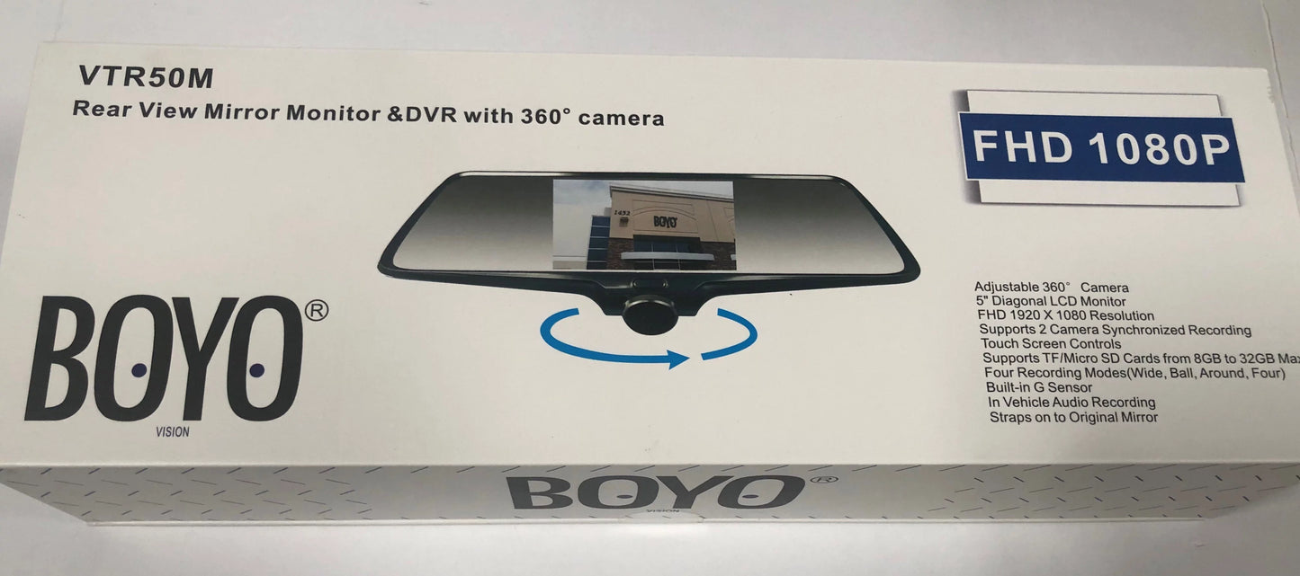 BOYO VTR50M - Mirror Monitor DVR with 360 degree Front Camera and Back-up Camera