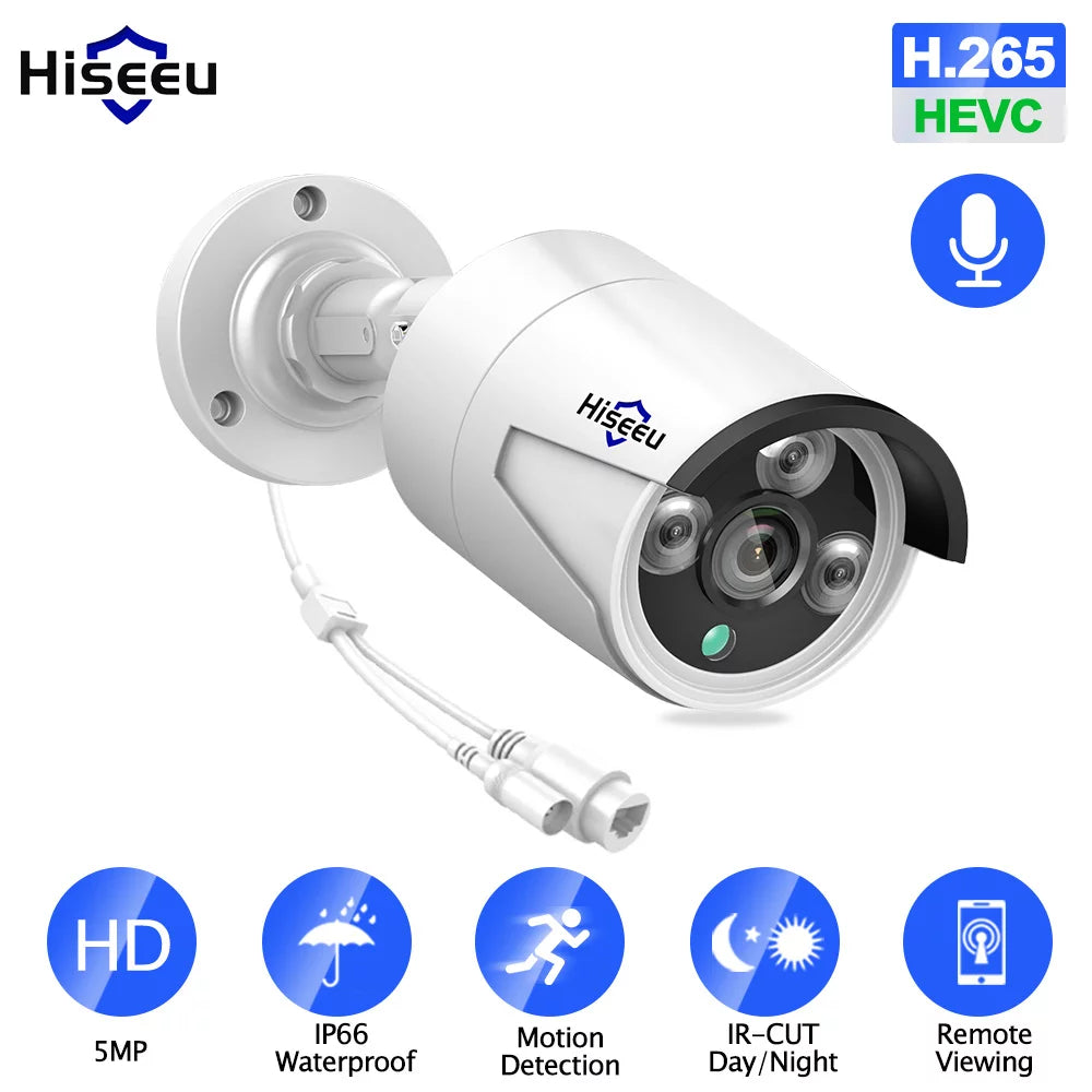 Anself 5MP Sizeuper POE Camera with Audio Night Motion Detection Remote Access IP66 Waterproof