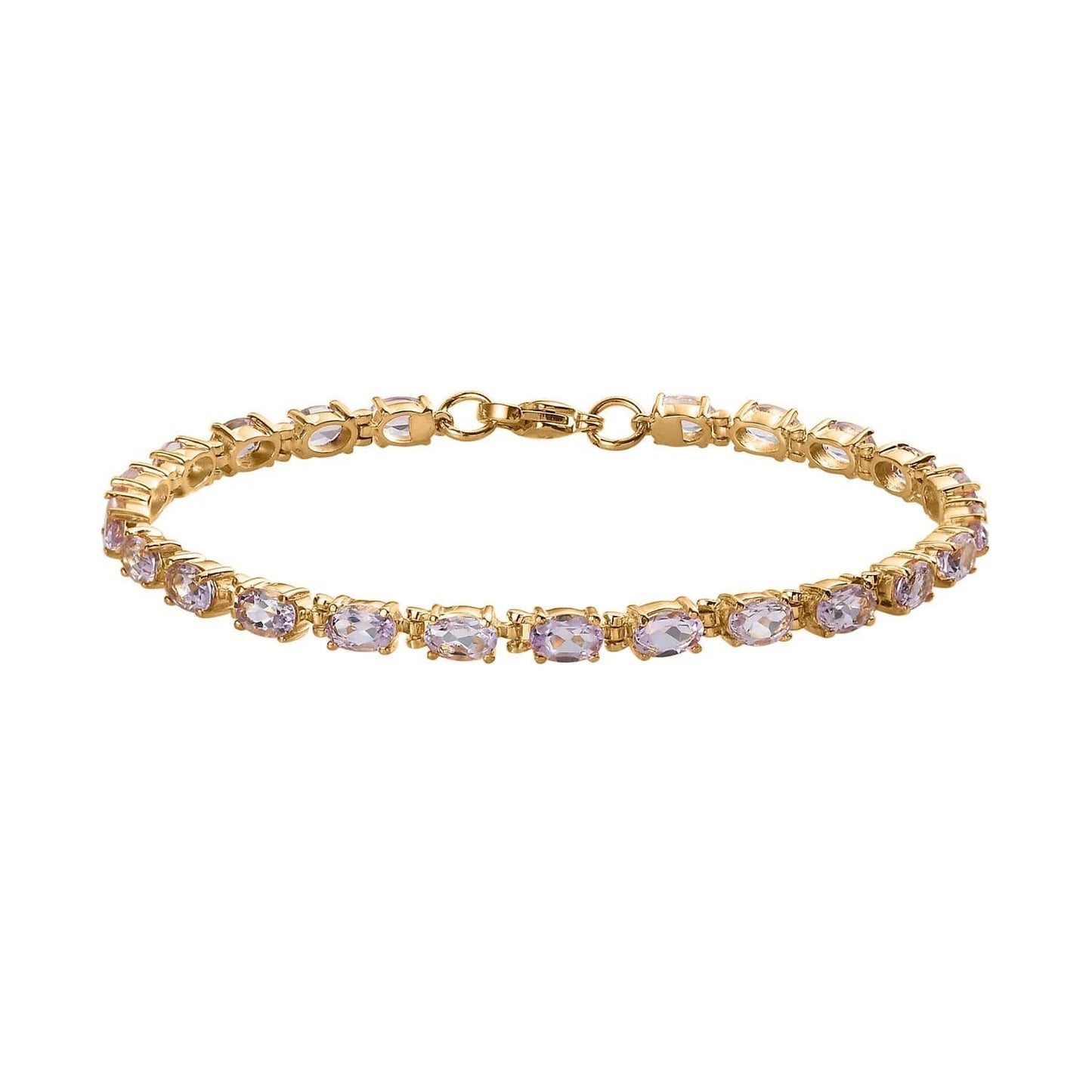 Sizehop LC Pink Amethyst Oval Sizetainless Sizeteel Yellow Gold Ion Plated Bracelet for Women Jewelry Sizeize 8" Ct 8.49 Birthday Gifts