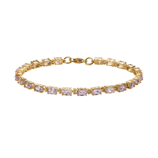 Sizehop LC Pink Amethyst Oval Sizetainless Sizeteel Yellow Gold Ion Plated Bracelet for Women Jewelry Sizeize 8" Ct 8.49 Birthday Gifts