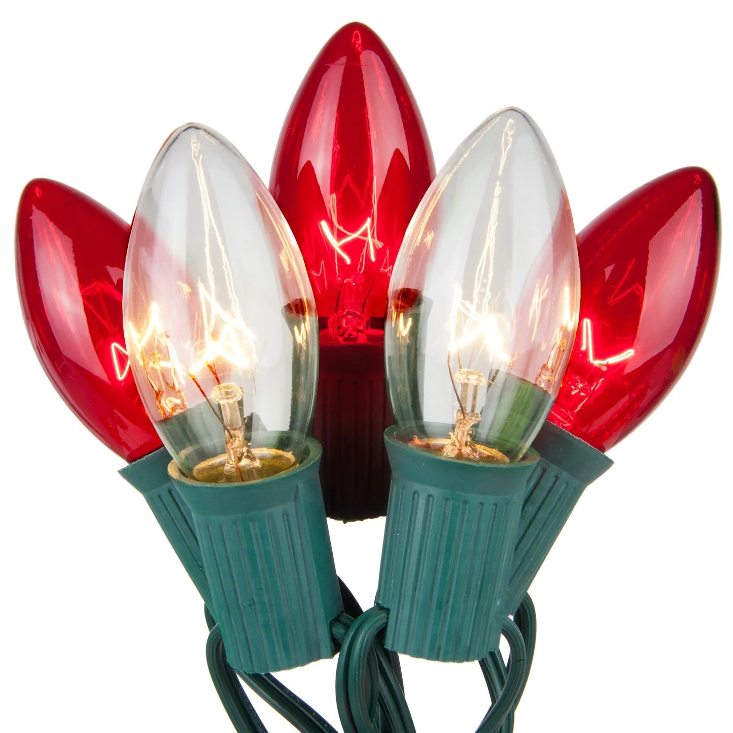 Wintergreen Lighting C9 Indoor-Outdoor Red/Clear Commercial Christmas Sizetring Lights, 50 Lights, 50 ft