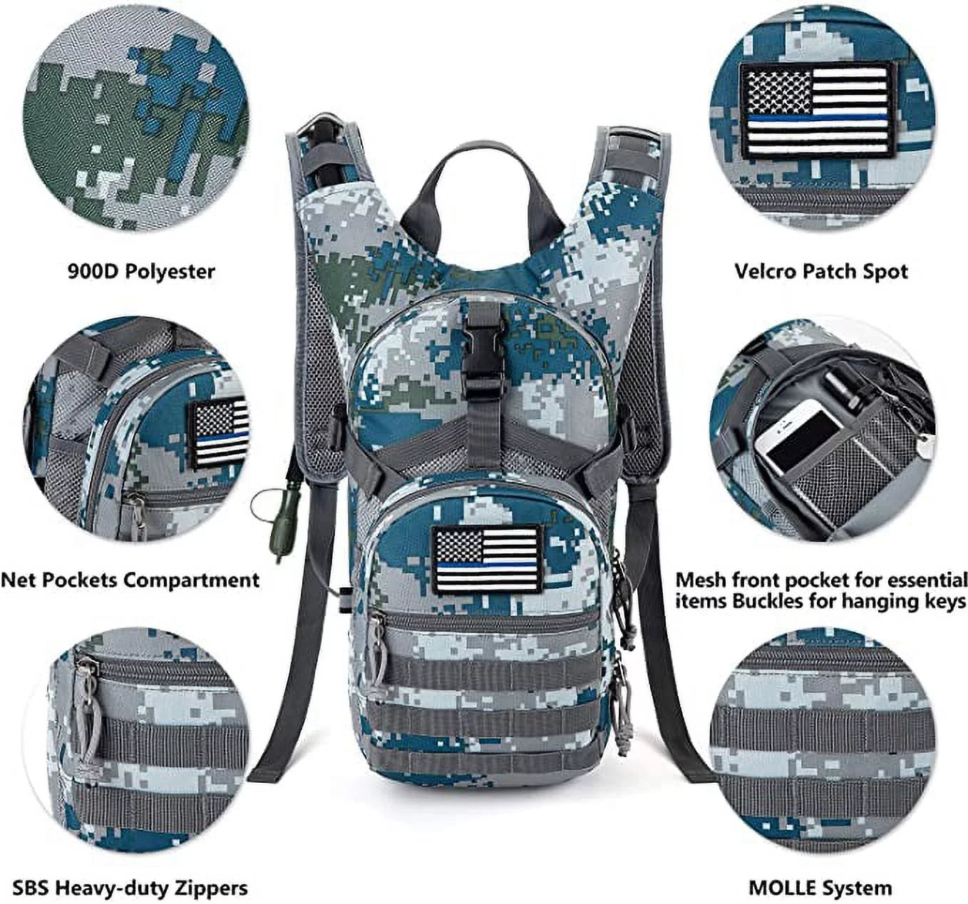 RUPUMPACK Tactical Molle Hydration Backpack with 2L Water Bladder