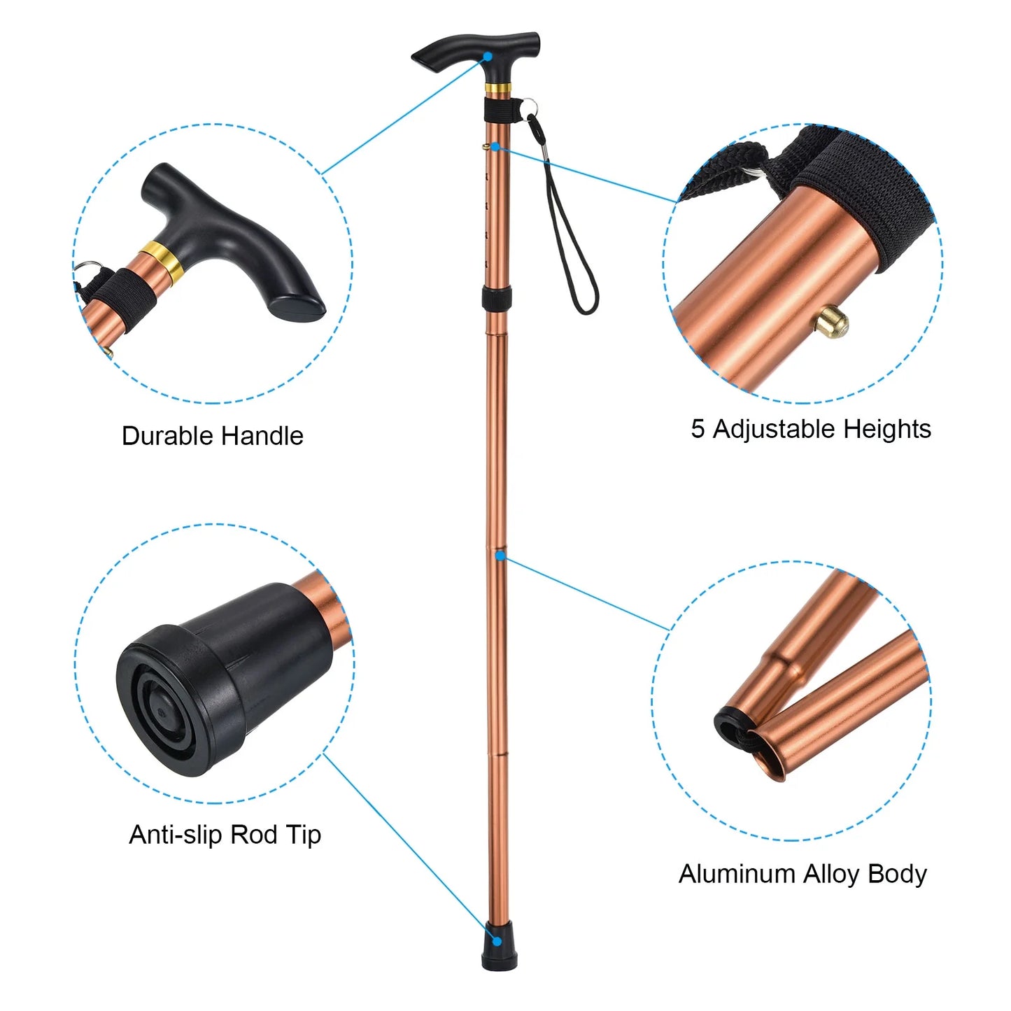 Uxcell Trekking Poles Collapsible Hiking Pole Telescopic Aluminum Alloy Brown