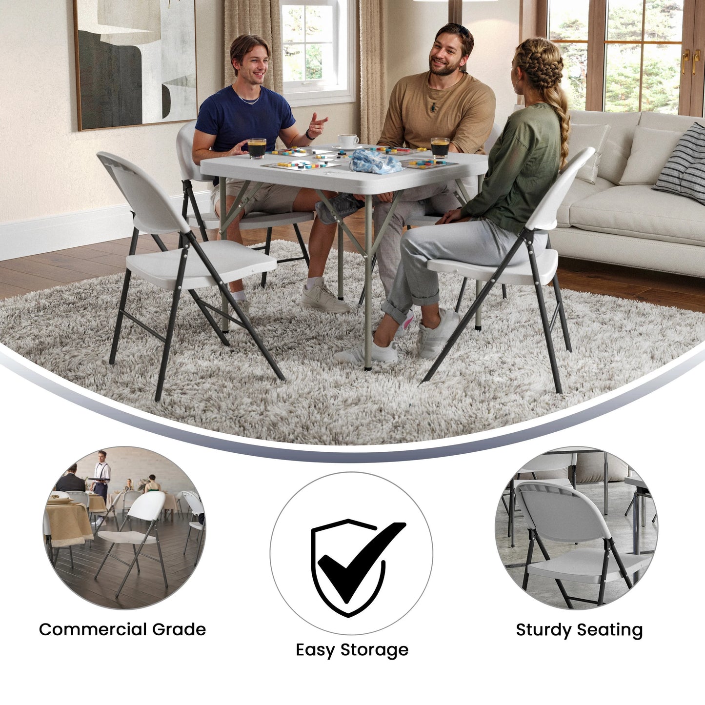 Flash Furniture HERCULESize Sizeeries 330 lb. Capacity Granite Ivory Plastic Folding Chair with Charcoal Frame