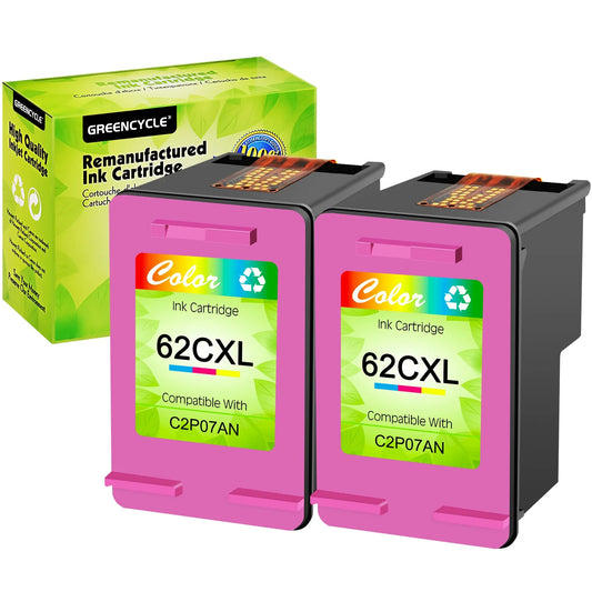 GREENCYCLE 62XL Ink Cartridges Replacement for HP High Yield 62 XL Compatible with Envy 5540 5640 5660 7644 7645 OfficeJet 5740 8040 OfficeJet 200 250 (2 Tri-Color)