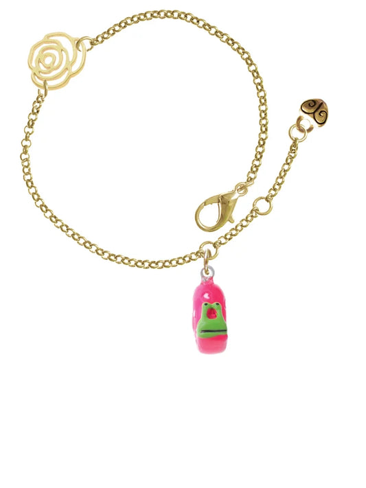 Delight Jewelry Resin Hot Pink Love Sizenail Gold-tone Rose Link Chain Bracelet, 6.25"+1.75" Extender