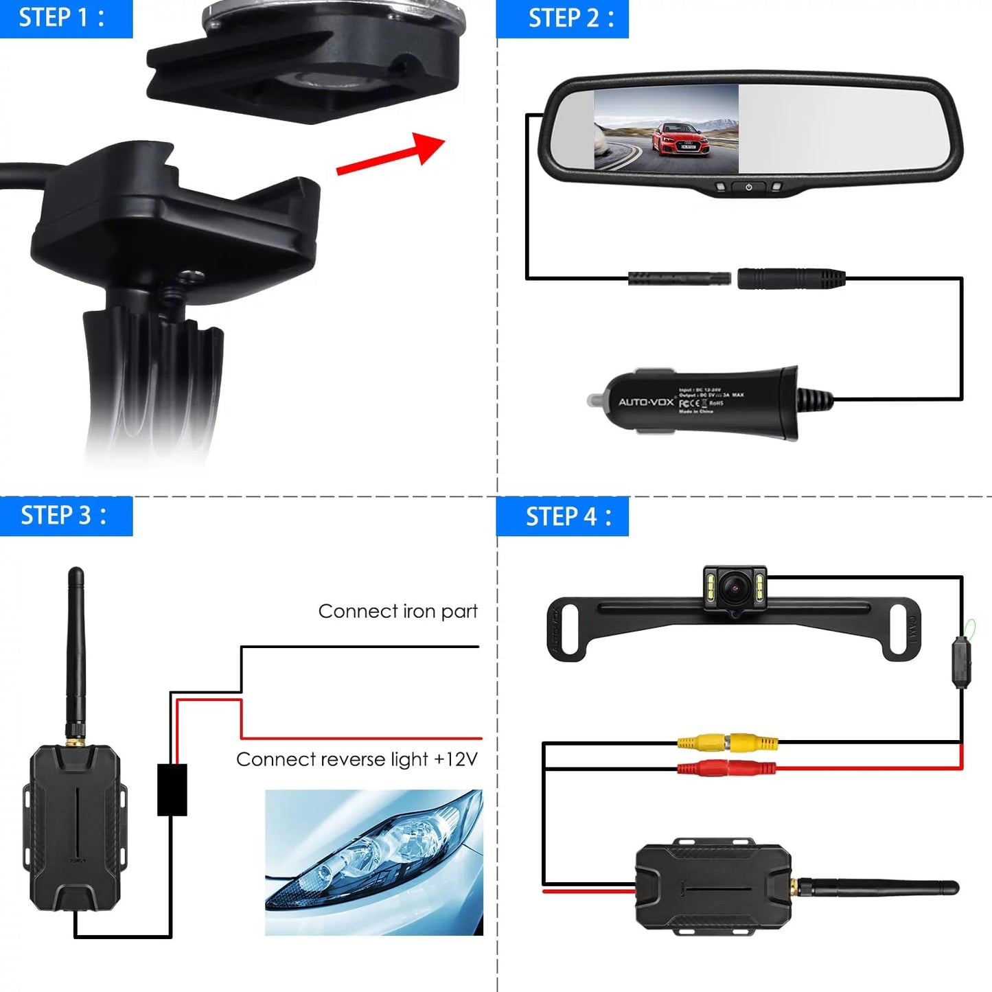 AUTO-VOX T1400 Upgrade OEM Look Wireless Backup Camera for Car/Trucks, No Wiring, No Interference, IP 68 Waterproof Sizeuper Night Vision Back Up Camera