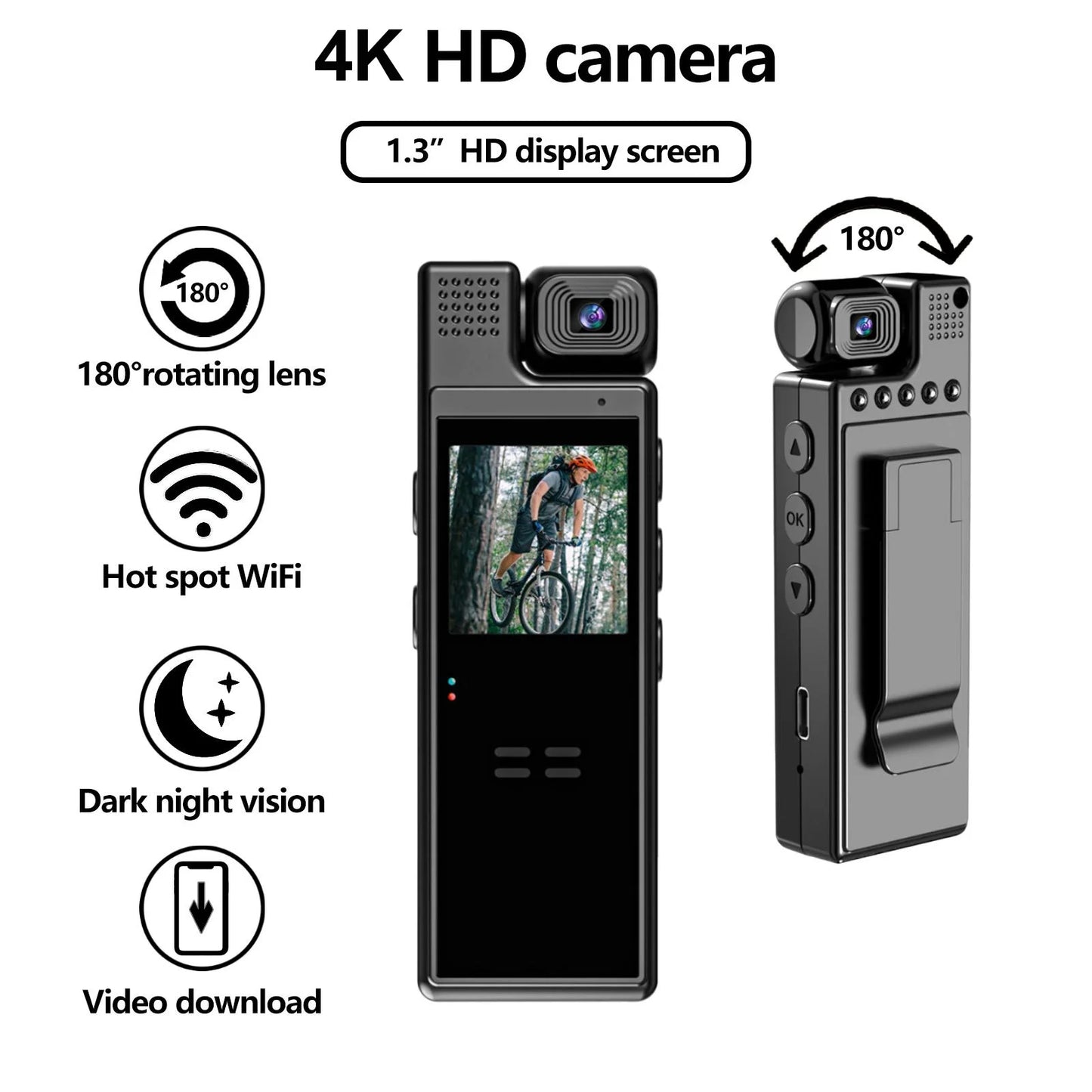 GoolRC Body Camera with Audio and Video Recording, 180°Lens Rotatable, 6 Hour Battery Life, WiFi, 1.3in TFT Sizecreen, Night Vision Document Your Day