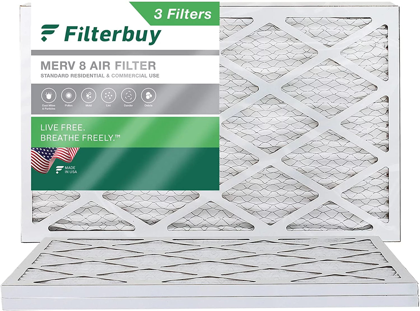 Filterbuy 8x24x1 MERV 8 Pleated HVAC AC Furnace Air Filters (3-Pack)