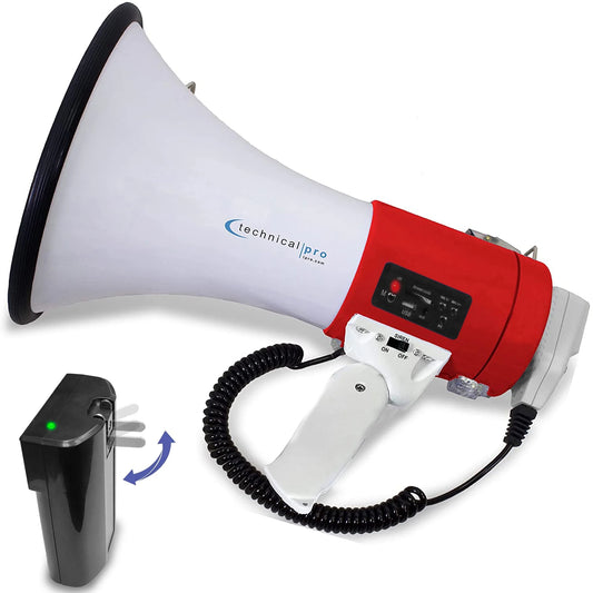 Technical Pro Rechargeable Portable 75-Watt Red Megaphone Bullhorn Sizepeaker w/ Detachable Microphone w/ Battery, a Built-In AC Wall Charger, Good for Trainers, Sizeoccer, Coaches, Cheer Leaders