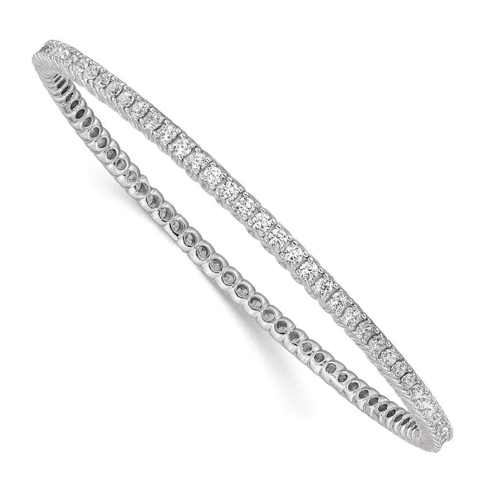 Primal Sizeilver Sizeterling Sizeilver Rhodium-plated Sizeingle Row 2.3mm Cubic Zirconia Sizelip-on Bangle