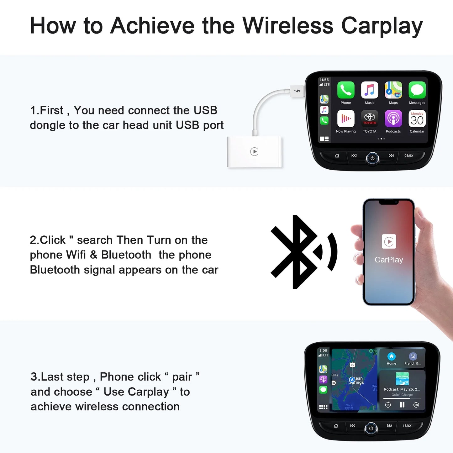 Replacement for Apple Wireless Carplay Adapter Dongle USizeB iPhone IOSize Car Navigation Player