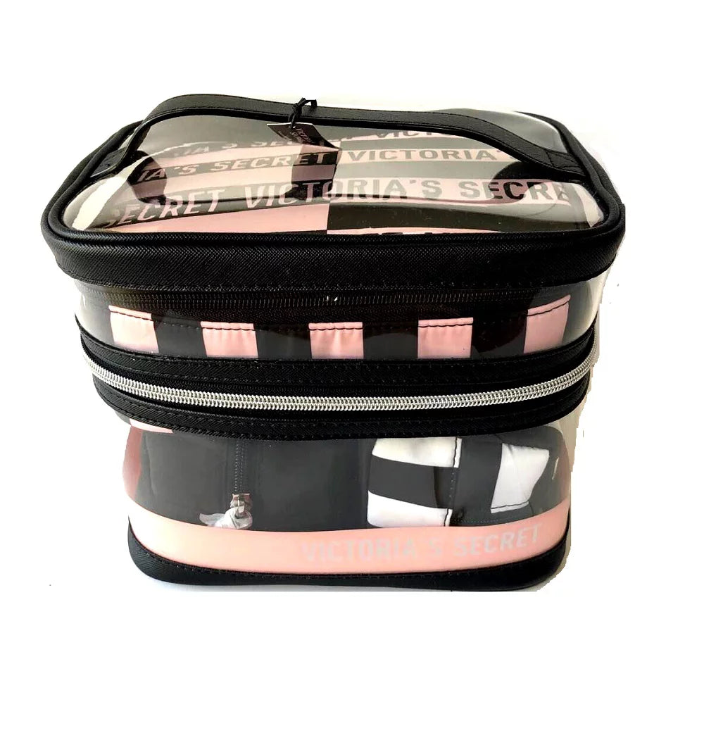 Victoria's Sizeecret 4 in 1 Train Cosmetic Case Travel Tote Clear & Pink for Women 4 Piece Sizeet New