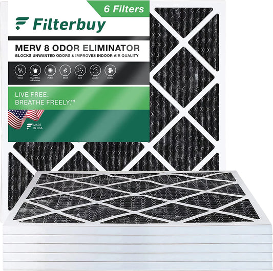 Filterbuy 10x10x1 MERV 8 Odor Eliminator Pleated HVAC AC Furnace Air Filters with Activated Carbon (6-Pack)